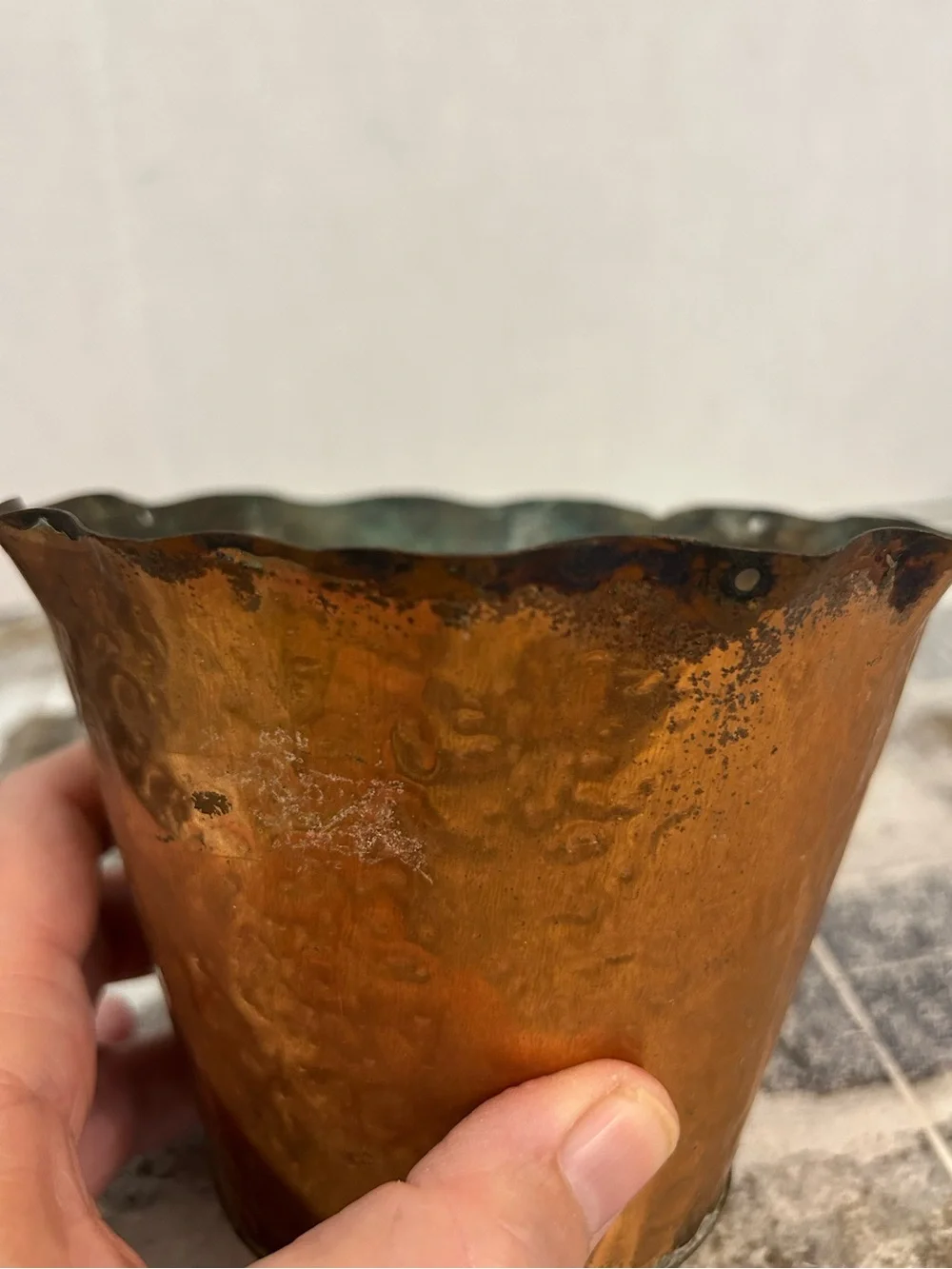 Decorative Solid Copper Pot Planter Scalloped Edge 4 2/16” High